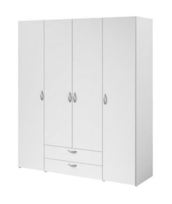 Armoire VARIA – Décor blanc – 4 portes battantes + 2 tiroirs – L 160 x H 185 x P 51 cm – PARISOT