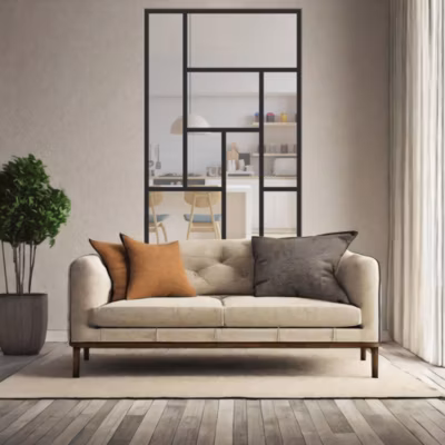 Verrière ArtDéco 8 – L x H : 110 x 170 cm – Laqué noir 9005 granité – vitrages inclus
