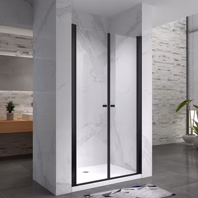 Porte de douche GINA-BLACK H.195 cm, largeur réglable 76 à 80 cm, verre 6 mm, anticalcaire – Saniverre