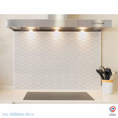 Crédence cuisine fond de hotte Cercles et japon – Verre trempé – L 60 cm x H 45 cm – MaCrédenceDéco