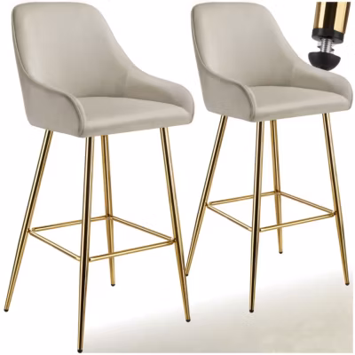 Tabouret de bar en aspect velours rembourré avec dossier et repose-pieds Lot de 2