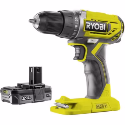 RYOBI – Perceuse-visseuse compacte 18V ONE+ – 2 batteries lithium+ 2,0 Ah – chargeur 1,5 A – Sac de transport – R18DD2-220S
