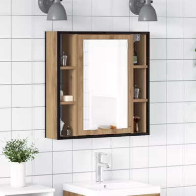 Armoire à miroir salle de bain-Meuble de salle de bain chêne artisanal bois ingénierie 548934