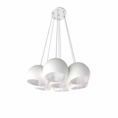 LUMICOM – JOE Suspension, 7X E27, max 42W, métal, blanc/feuille d&rsquo;argent, D.25cm