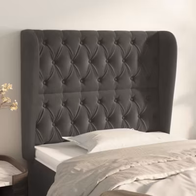 vidaXL Tête de lit avec oreilles Gris foncé 93x23x118-128 cm Velours3118329