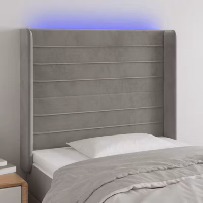 vidaXL Tête de Lit à LED Meuble de Chambre à Coucher Accessoire de Lit Simple Tête de Cadre de Lit Intérieur Gris Clair 3124224