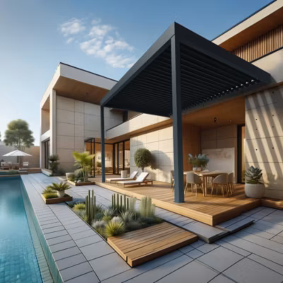 Pergola bioclimatique TRESNA perpendiculaire 4,09 x 3,00m Vérin à Télécommande (Gris anthracite)