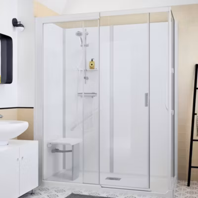Cabine de douche Kinedo Kinemagic Sérénité 170×70 habillage toute hauteur 1 coulissant transparent thermostatique