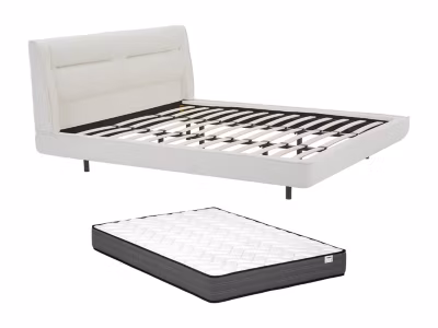 Lit 180 x 200 cm – Tissu bouclette – Beige + Matelas – ISYDE