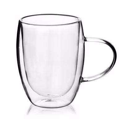 Mug en verre borosilicaté 38 cl, design moderne, PETER, 8.2×5.4x12cm