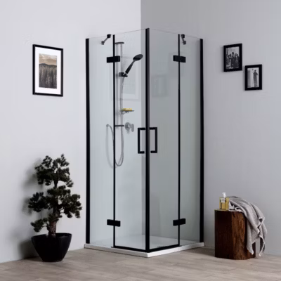 Porte De Douche Carrée Sans Profilés 90X90 Noir Mat Et Portes En Verre Transparent 6 Mm – London