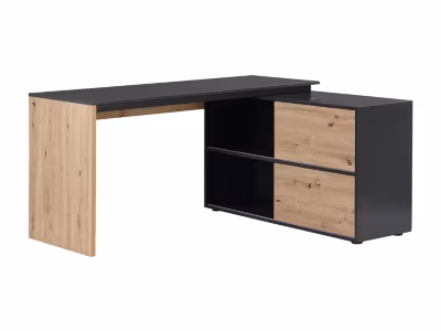 Bureau d&rsquo;angle avec 2 porte coulissantes – MDF – Coloris : Naturel et noir – COLIOBA
