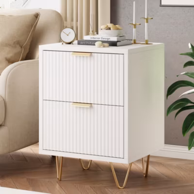 Lot de 2 tables de chevet, tiroirs ondulés, rangement pratique, tiroirs métalliques durables, design moderne, Blanc