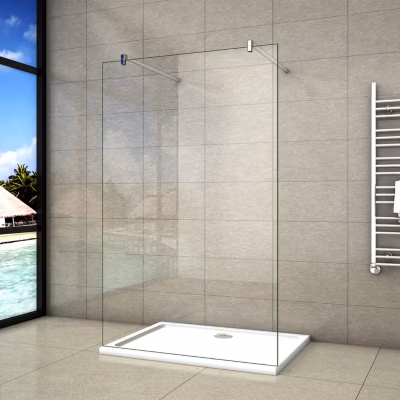 Paroi de douche à l&rsquo;italienne 2 côtés ouvrants – Verre 8mm anticalcaire – 2 barres de fixation 140 cm – 128×200 cm