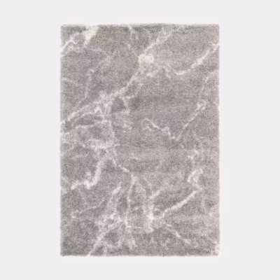 Tapis de salon à motif organique – Gris marbré – Veinage blanc – 160 x 230 cm