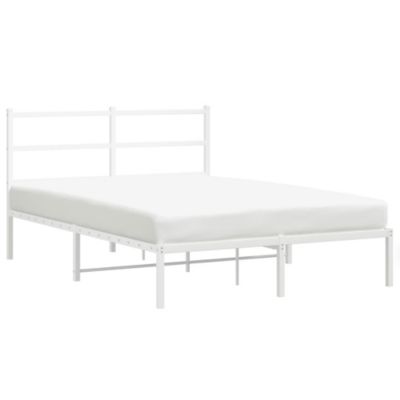 Lit double, Lit adulte, Cadre de lit métal sans matelas et tête de lit blanc 140×200 cm
