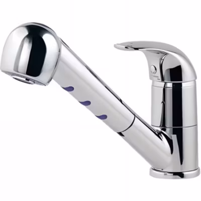 Mitigeur pour évier de cuisine bec pivotant douchette extractible SANINDUSA Alfa 02 chromé livré avec fixation et 2 flexibles