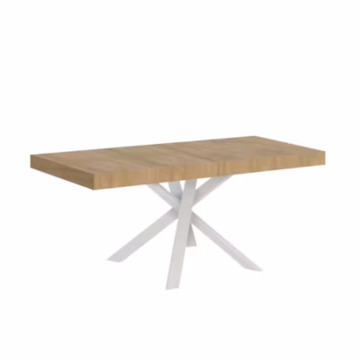 Table extensible 90×90/194 cm Clerk Plateau Chêne Nature Premium Pieds Blancs