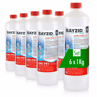 Chlore Liquide 48degrée  Bayzid 6 x 1 Kg, Désinfection Rapide Et Efficace Pour Piscines