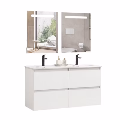 Pack Meuble prémonté 120 blanc-Vasque résine-Robinets noir-Miroirs RIMA – bain-bain