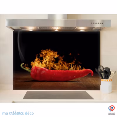 Crédence cuisine fond de hotte Piment rouge 2 – Alu composite – L 90 cm x H 70 cm – MaCrédenceDéco