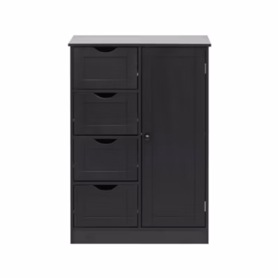 Armoire de Salle de Bains 4 Tiroirs 1 Porte en MDF Noir Rebecca Mobili