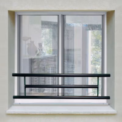 Barre d appui 3 lisses pour fenêtre 120 cm cote tableau , acier rond d40 mm , prépeinte noir , fixation par scellement