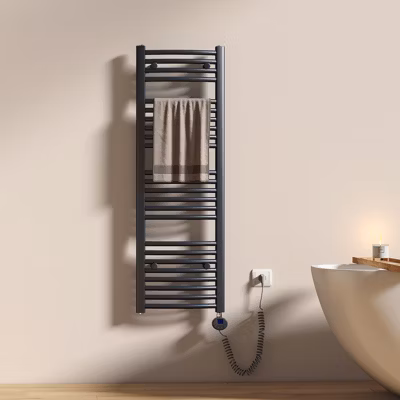 EMKE Sèche-serviettes électrique avec thermostat 120 x 40 cm, radiateur de salle de bain incurvé, gris anthracite, 500 watts