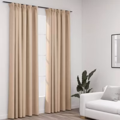 vidaXL Rideaux occultants aspect lin et crochets 2 pcs Beige 140x245cm