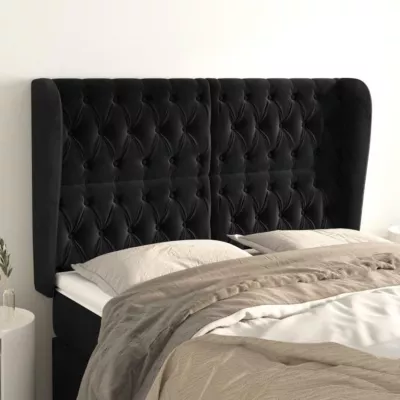 3118342 vidaXL Tête de lit avec oreilles Noir 147x23x118-128 cm Velours
