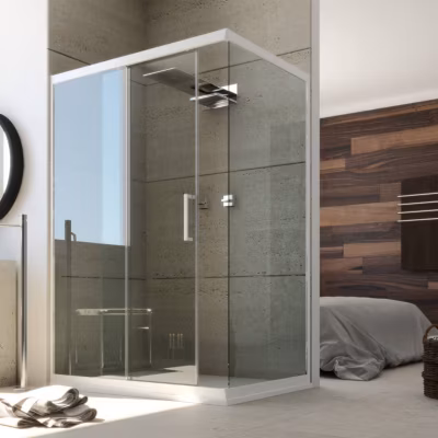 Cabine Douche en PVC 90×140 CM H200 Transparent mod. Glax Profil Blanc