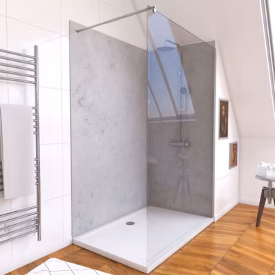 Panneaux Muraux Light Grey 90+120×210 – Receveur 120×90 – Paroi 8mm Transparente 120×200 + Bras