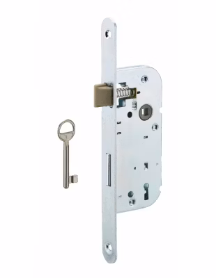 Serrure encastrable pour porte de chambre, 1/2 tour, blanche, bouts ronds, 1 clé – SP