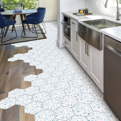 Stickers Sol Anti-dérapant avec Protection – TERRAZZO HEXAGONES VALLO – 40x90cm-10stickershexagones20x18cm