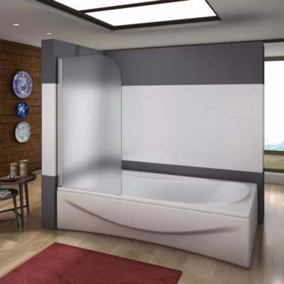 Pare baignoire pivotant – 80 x 140 cm – Verre dépoli anticalcaire 5 mm – Profilé aluminium chromé – Installation à gauche