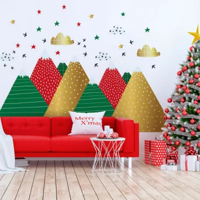 Stickers montagnes scandinaves de Noël 110 x 165 cm