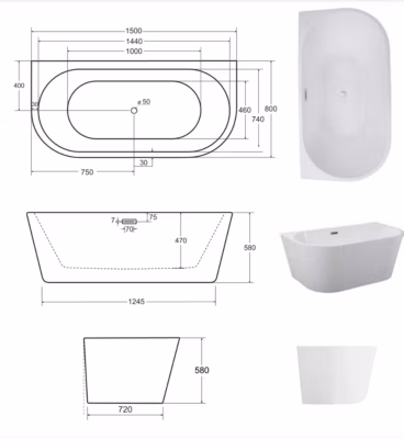 Baignoire îlot VICA GLAM GRAPHITE 80 cm – 150cm