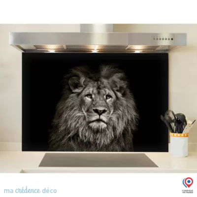 Crédence cuisine fond de hotte Lion – Verre trempé – L 90 cm x H 50 cm – MaCrédenceDéco