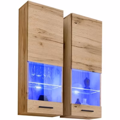 Vitrine T51 Extreme Furniture – LED bleues – Bois naturel & Bois naturel – Façades en Brillant – L40cmxH120cmxP29cm