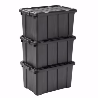 Iris Ohyama, Caisse Rangement avec Couvercle Robuste, 50L, Lot de 3, Noir, DDSKT-450