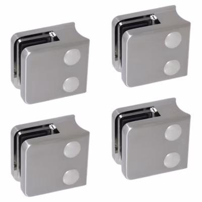 4 x Pince à verre pour tube diam. 42,4 modèle 01 – Ep. verre 10 mm – Zamak aspect inox brossé