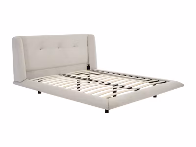 Lit 140 x 190 cm avec tête de lit capitonnée – Tissu – Beige – PENAVI