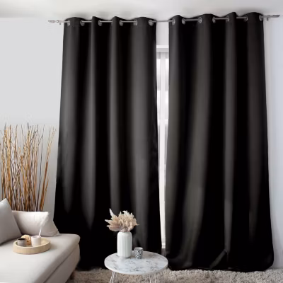 Lot de 2 Rideaux Occultant avec Œillets, Noir, 140x280cm, 100% polyester, Collection Réglisse, CMADECO