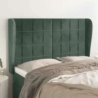 vidaXL Tête de lit avec oreilles Vert foncé 147x23x118-128 cm Velours3118007
