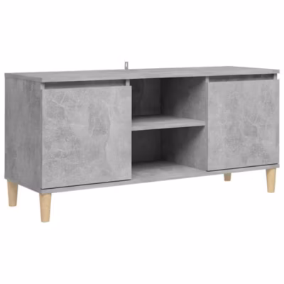 Prolenta Premium –  Meuble TV avec pieds en bois massif Gris béton 103,5x35x50 cm