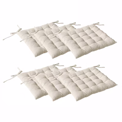 Lot de 6 galettes piquées, carré 38x38cm, écru, avec nouettes, 100% coton, collection Panama, CMADECO