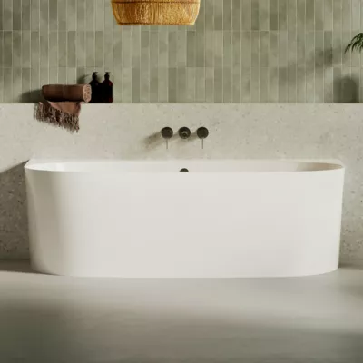 Baignoire asymétrique 180 x 86 x 80 cm Blanc Mat en minéral composite – Mod. FROSK avec Trop Plein