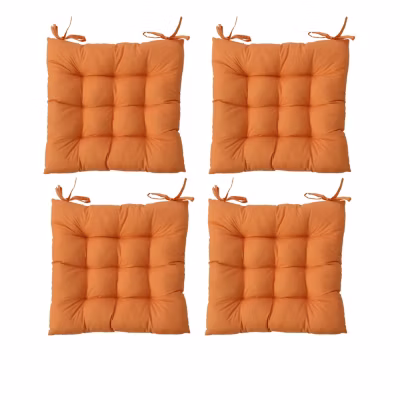 4 galettes de chaise, orange, carré 36x36cm, tissu déperlant et anti-UV, collection Borneo, CMADECO