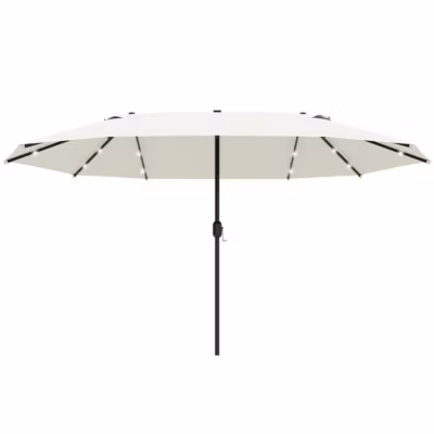 Parasol Double avec LED, 440×256 cm, Crème, pour Jardin et Terrasse