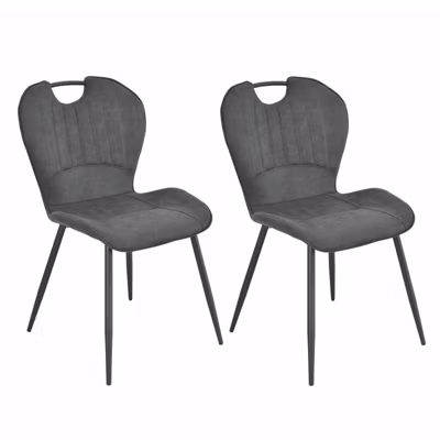Lot 2 chaises microfibre gris anthracite vieilli pieds métal – WILLY 2